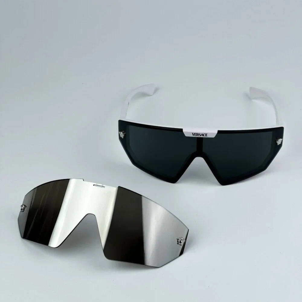 Versace VE4461 314/87 BRAND NEW Sunglasses White Mirror Silver Detachable Lens
